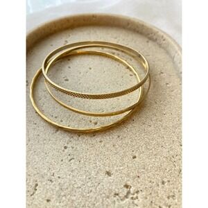 Gold Tone Thin Bangle Bracelets Set of 3 Stackable Textured Minimalist Layering